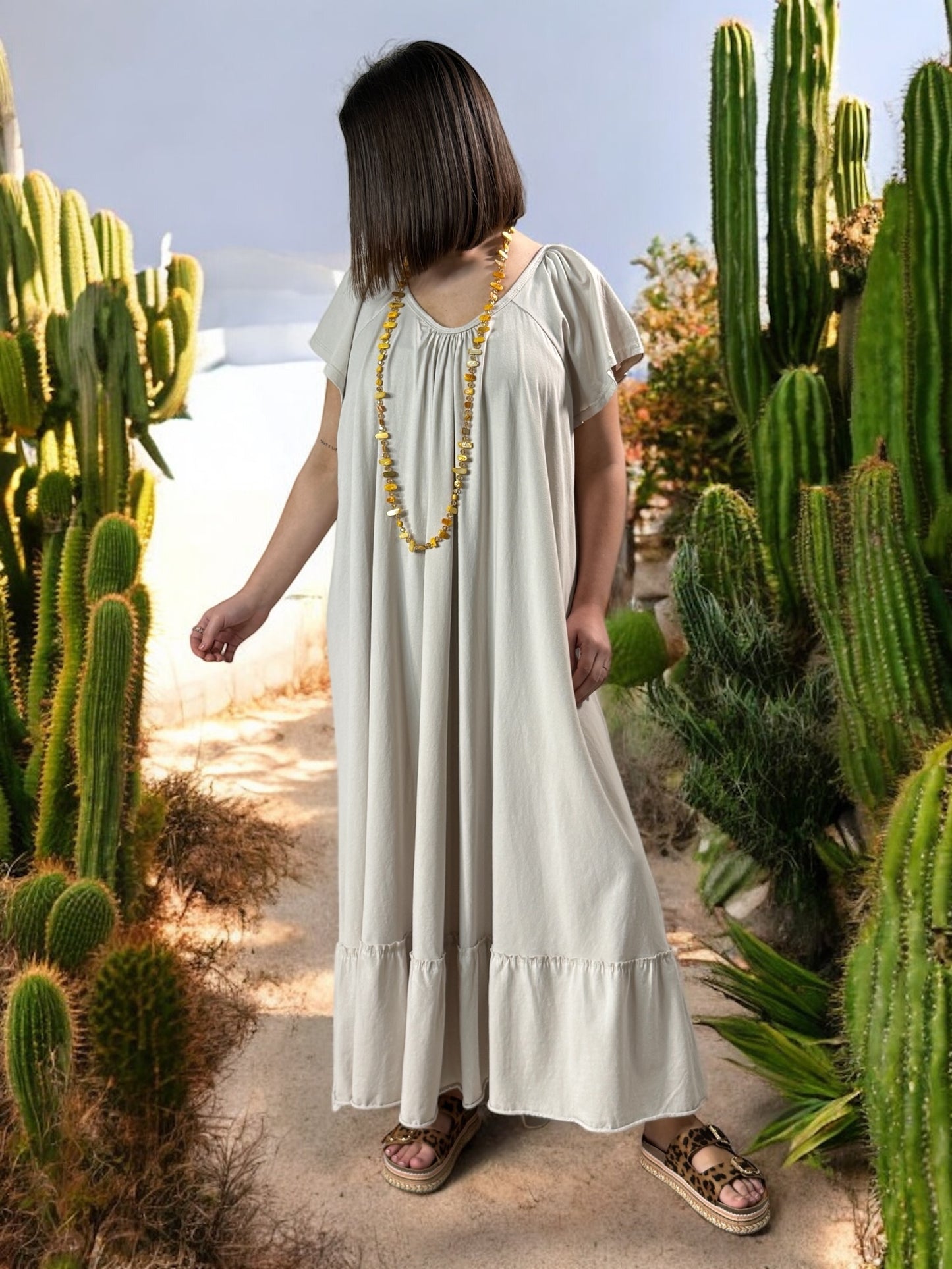 ANTIBES - ROBE LONGUE OVERSIZE BEIGE JUSQU'A LA TAILLE 56