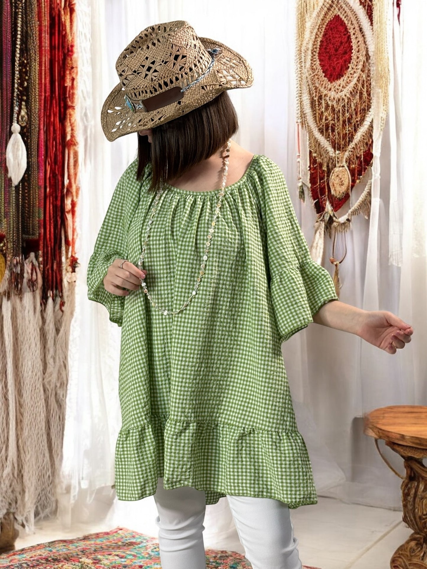 DEBORAH - TUNIQUE VICHY VERT JUSQU'A LA TAILLE 54/56