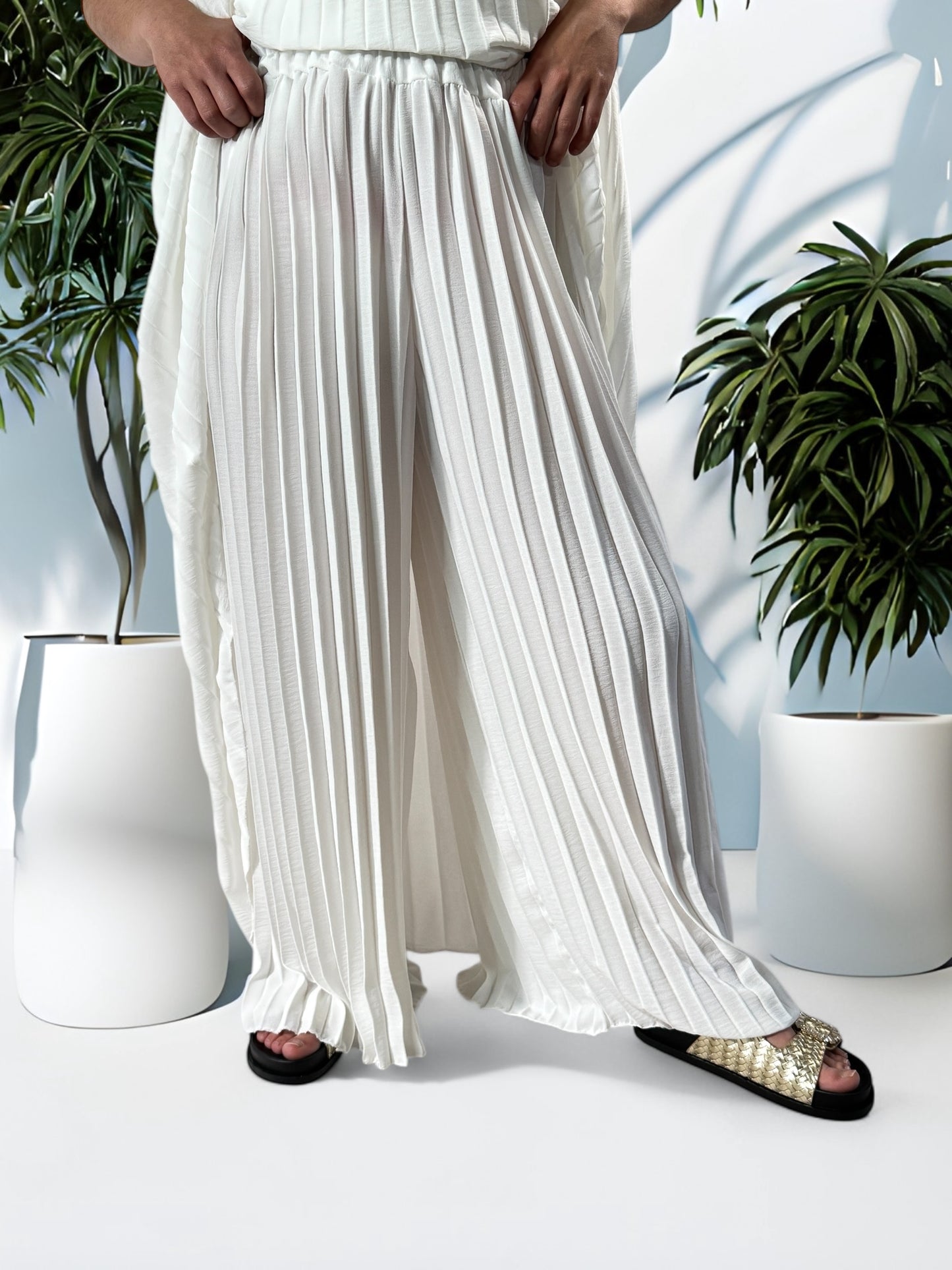 COCKTAIL - ENSEMBLE BLANC TUNIQUE ET PANTALON OVERSIZE JUSQU'A LA TAILLE 56