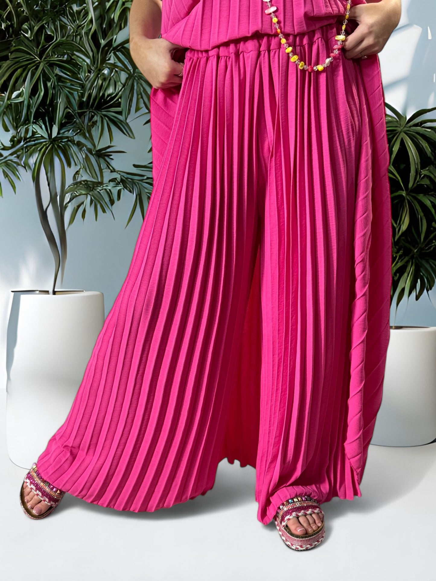 COCKTAIL - ENSEMBLE FUCHSIA TUNIQUE ET PANTALON OVERSIZE JUSQU'A LA TAILLE 56