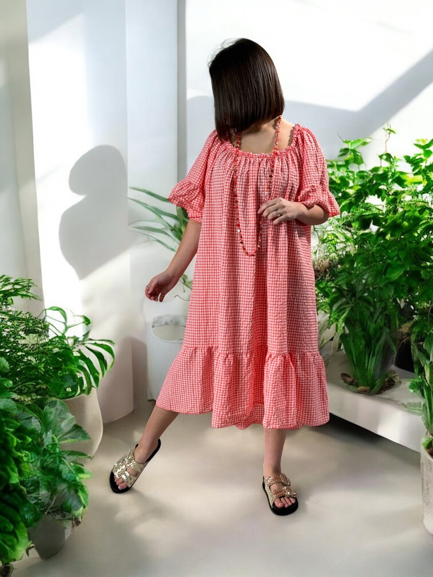 CAROLINE - ROBE VICHY CORAIL JUSQU'A LA TAILLE 54