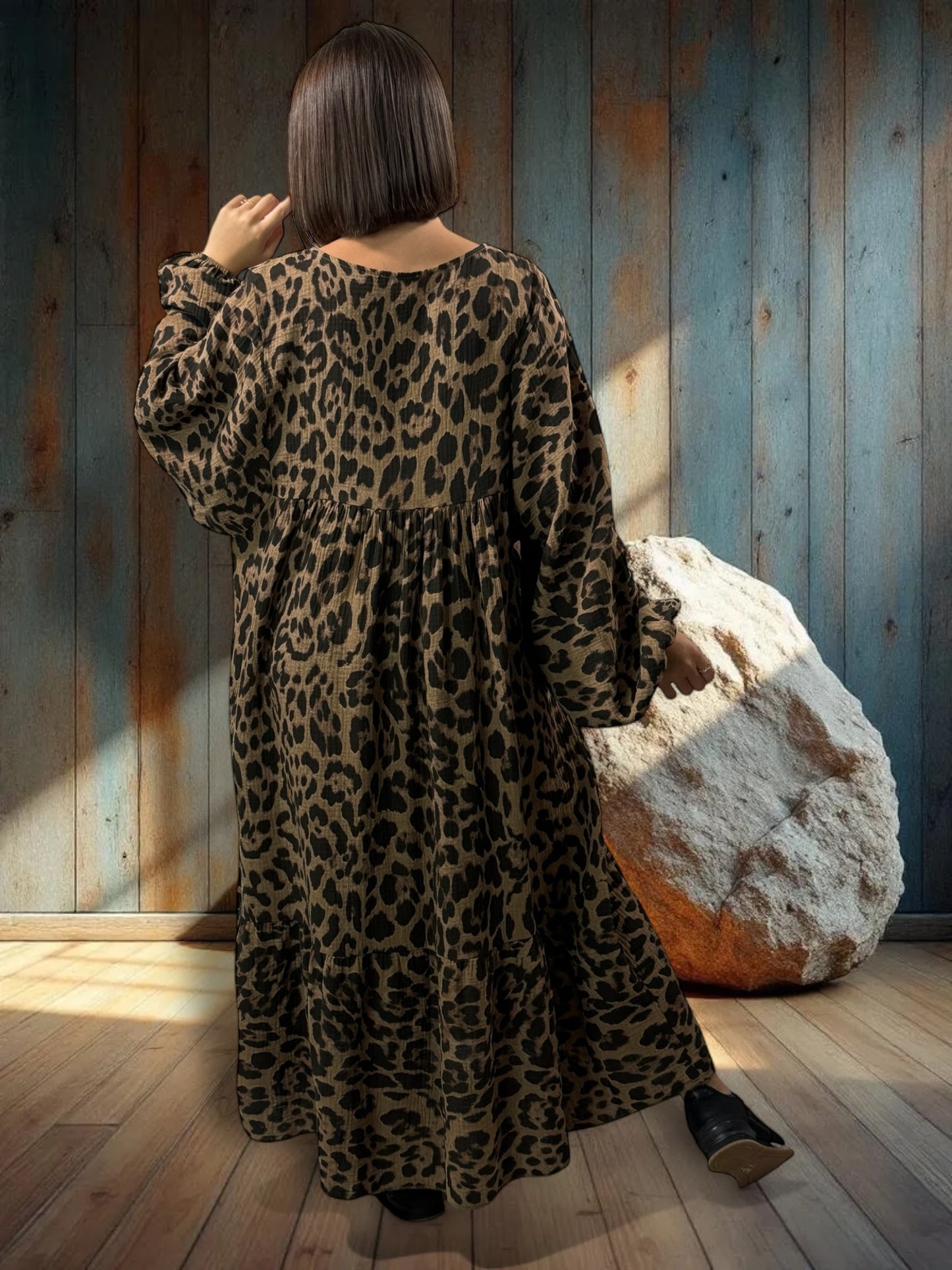 ANOUSHKA - ROBE LEOPARD CAMEL JUSQU'A LA TAILLE 56