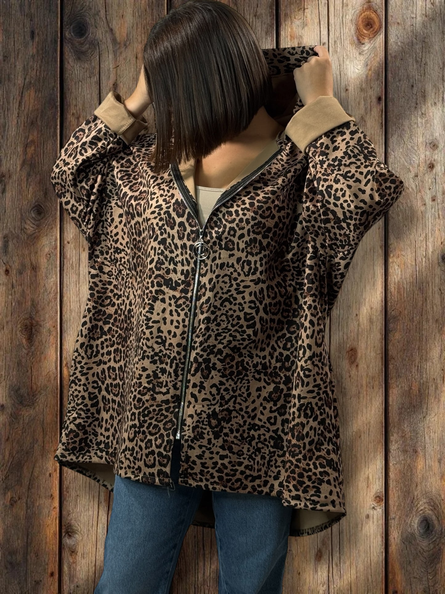 STEFANIA - VESTE LEOPARD EN SUEDINE OVERSIZE JUSQU'A LA TAILLE 54