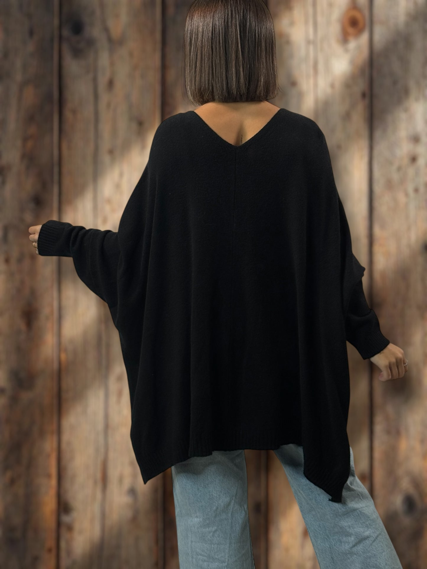 MATHILDE - GILET OVERSIZE NOIR JUSQU'A LA TAILLE 56/58