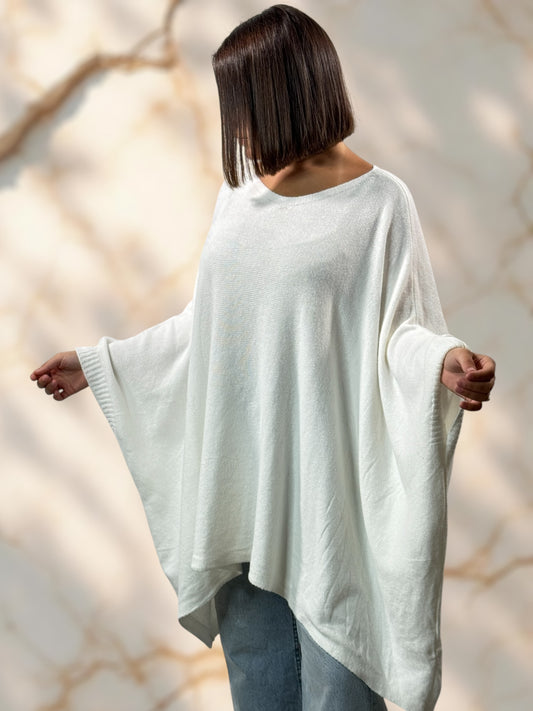 NICKO - PULL OVERSIZE BLANC CASSE JUSQU'A LA TAILLE 60