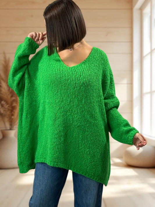 LUCKY - PULL VERT OVERSIZE JUSQU'A LA TAILLE 56/58