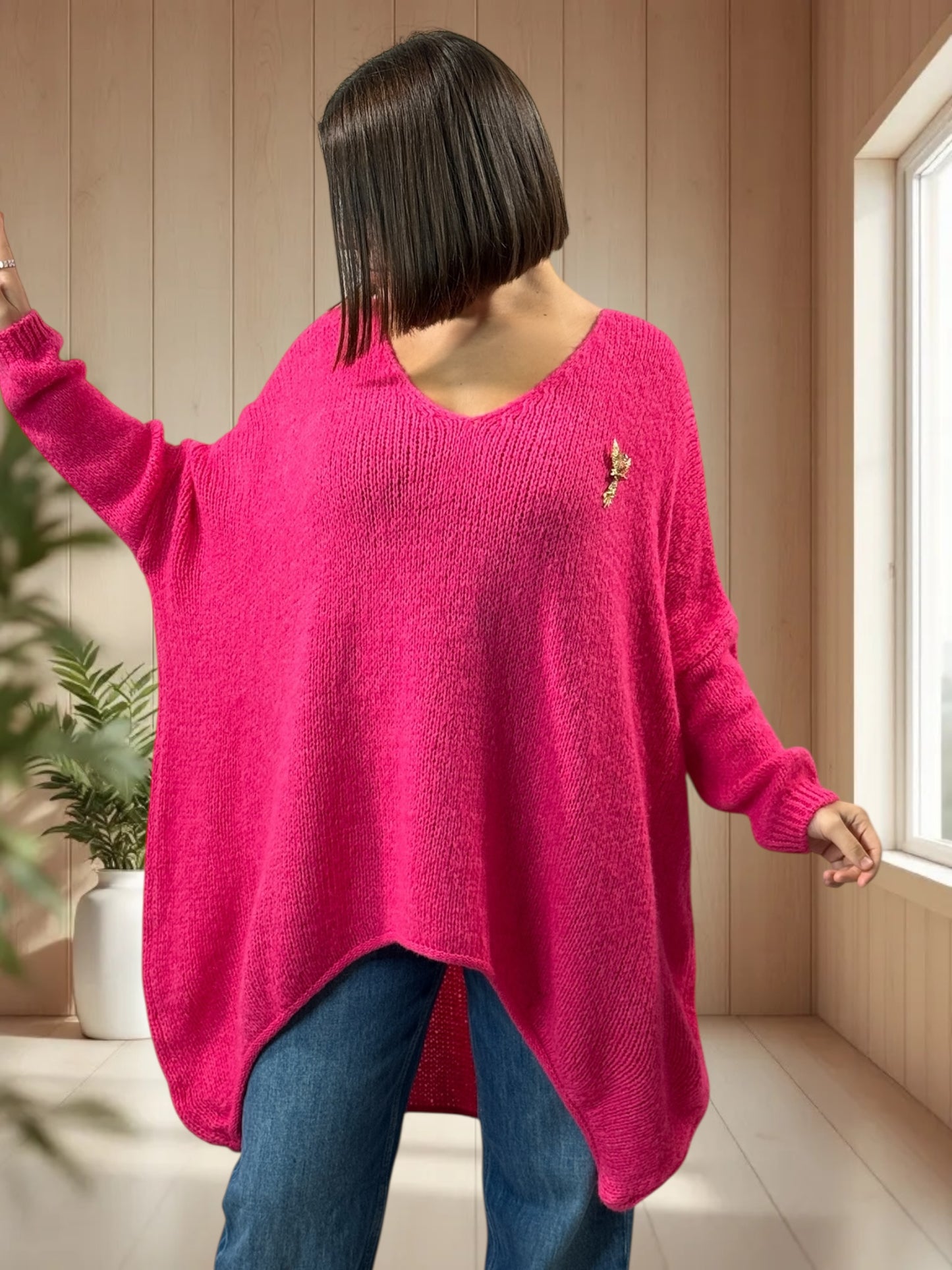 JULIA - PULL OVERSIZE FUCHSIA JUSQU'A LA TAILLE 56/58