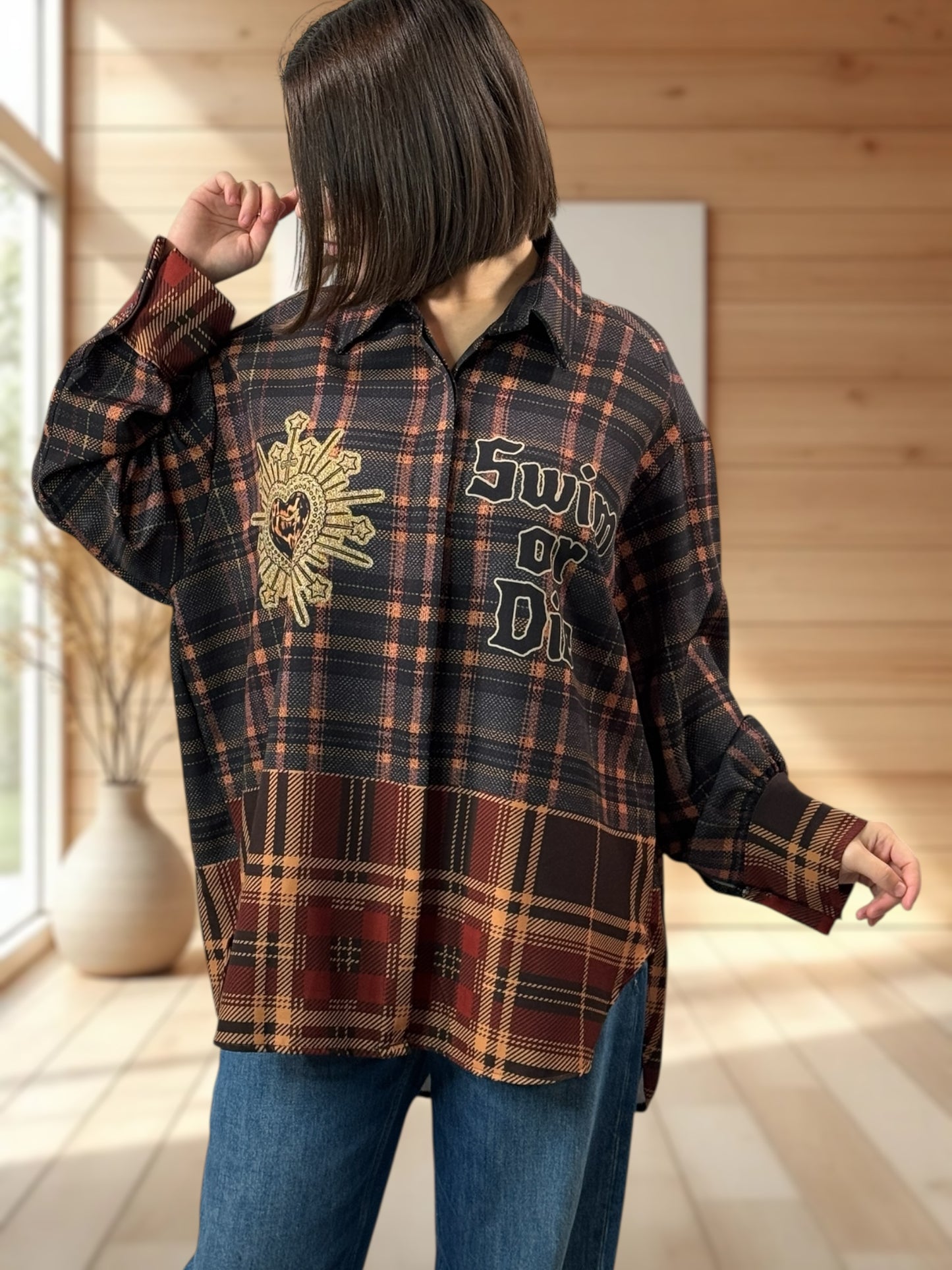 YSOLINE REF8 - CHEMISE OVERSIZE A MOTIF JUSQU'A LA TAILLE 52/54