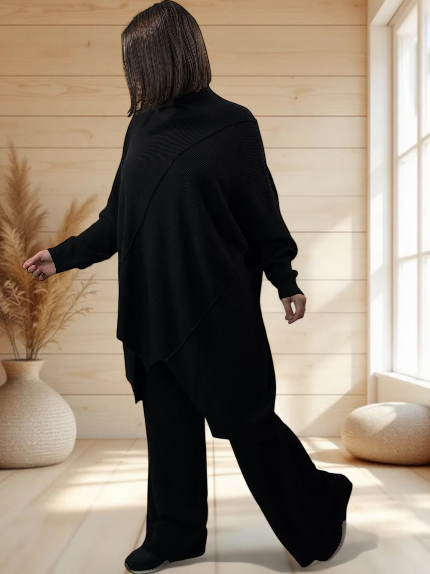 CLOE - ENSEMBLE EN MAILLE NOIR JUSQU'A LA TAILLE 50