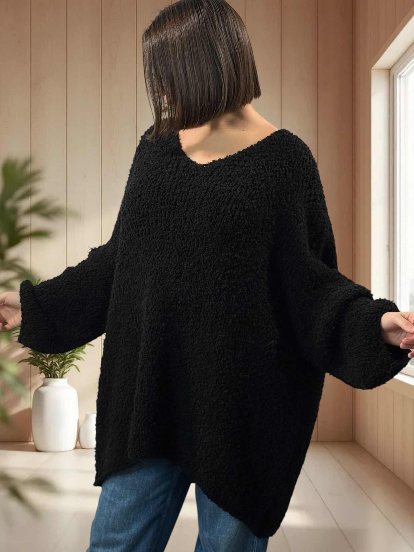 LAETITIA - PULL NOIR OVERSIZE JUSQU'A LA TAILLE 58