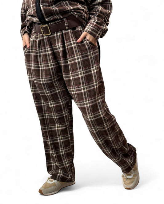 LONDON - PANTALON ECOSSAIS MARRON JUSQU'A LA TAILLE 48/50