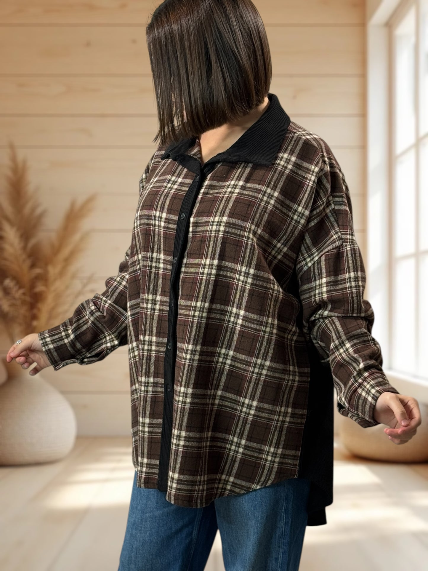 CAMBRIDGE - CHEMISE ECOSSAISE MARRON JUSQU'A LA TAILLE 54