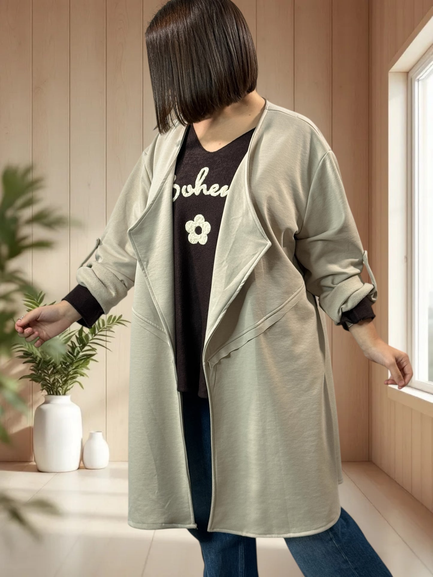LYSIANE - VESTE BEIGE OVERSIZE JUSQU'A LA TAILLE 52/54