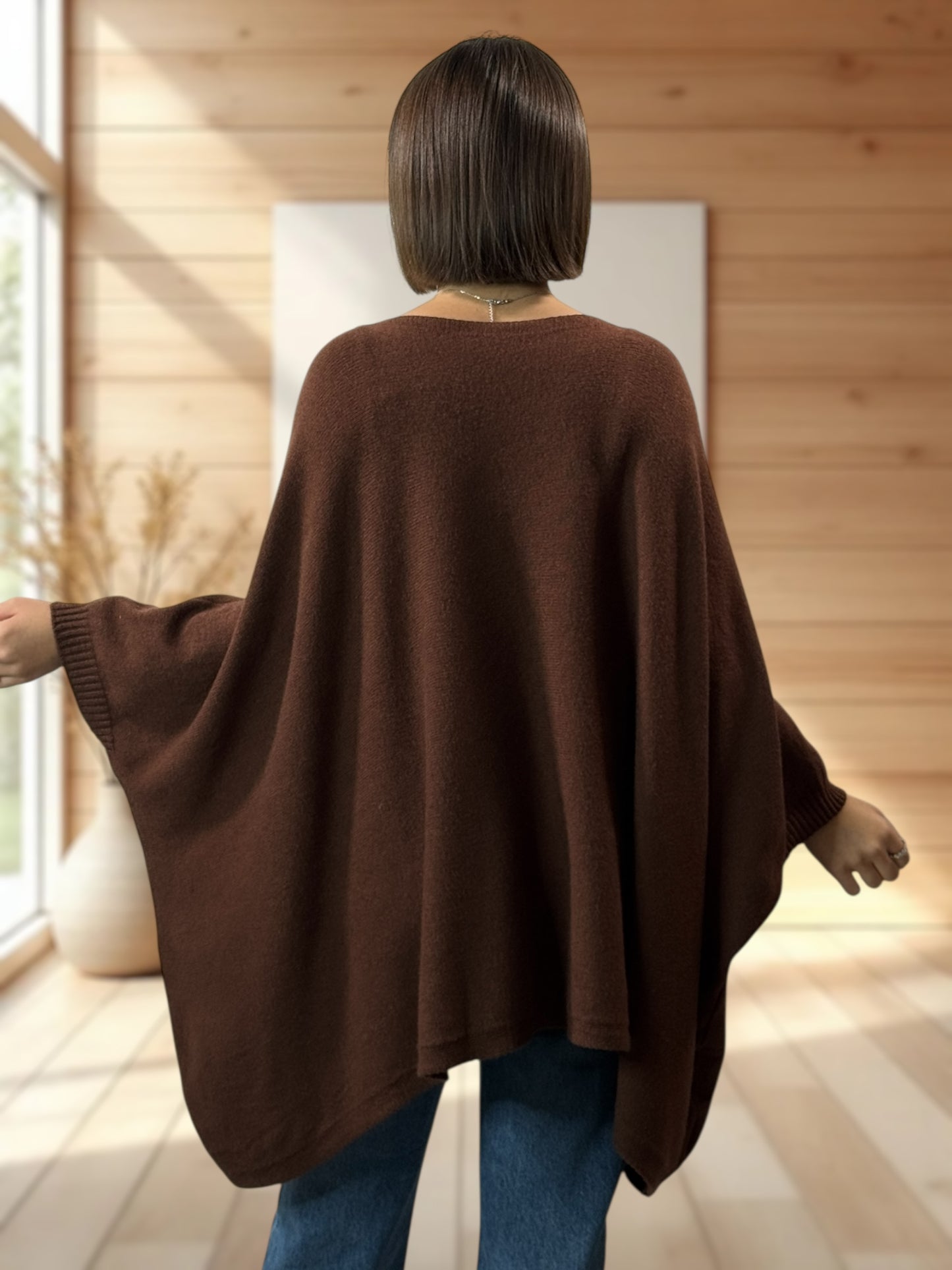 NICKO - PULL OVERSIZE MARRON JUSQU'A LA TAILLE 60