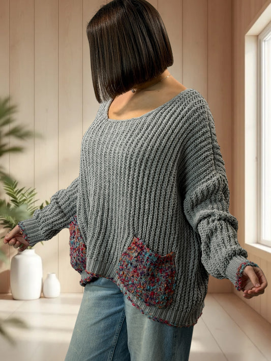 LOUISIE - PULL GRIS 2 POCHES JUSQU'A LA TAILLE 50/52