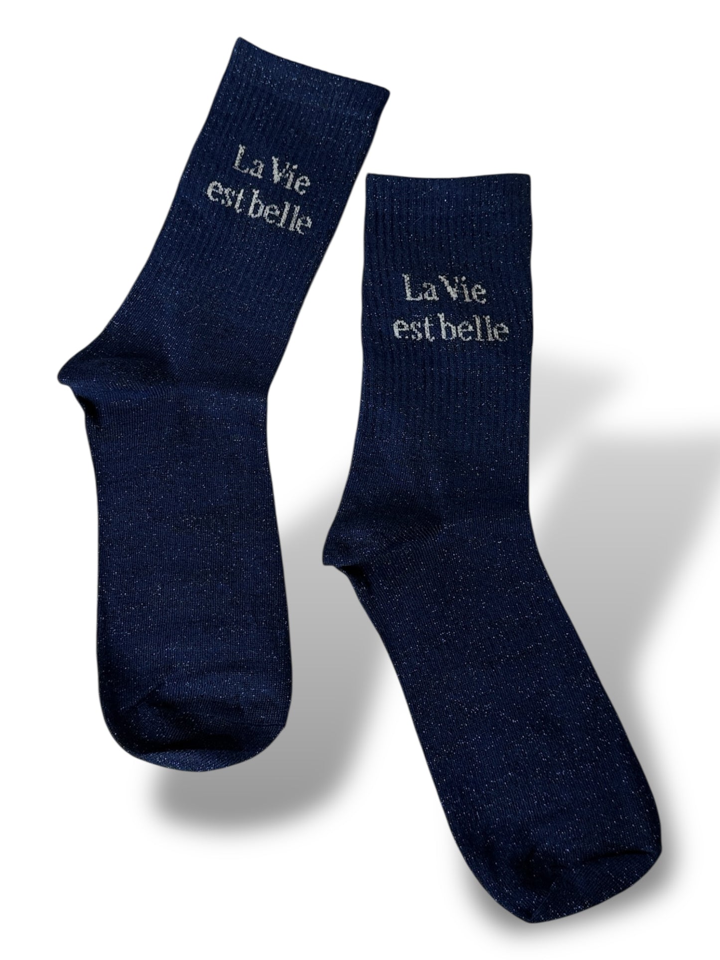 CHAUSSETTES SCINTILLANTES LA VIE EST BELLE BLEU NUIT