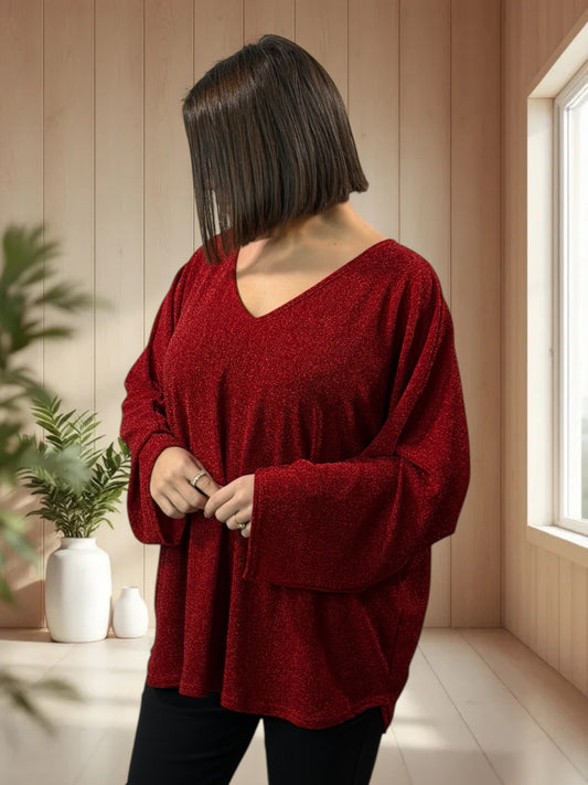 LAURY - TOP ROUGE SCINTILLANT JUSQU'A LA TAILLE 54/56