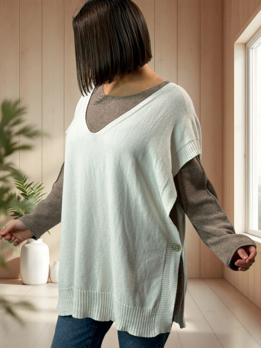 AURELIE - PULL BLANC CASSE SANS MANCHES JUSQU'A LA TAILLE 52