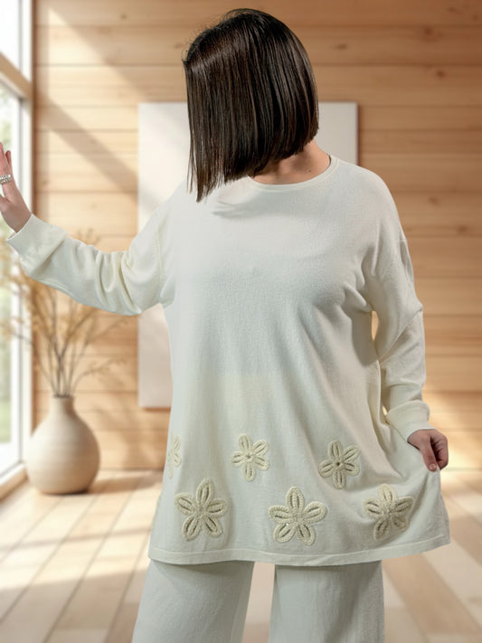 CLEMENTINE - ENSEMBLE EN MAILLE BLANC CASSE JUSQU'A LA TAILLE 50