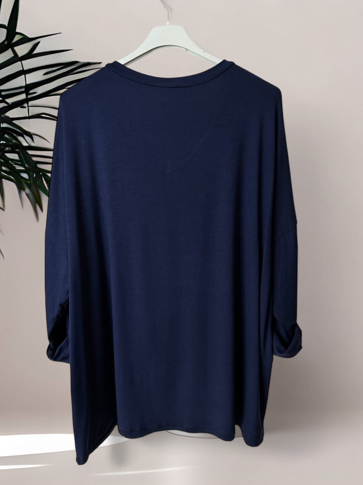 BASTIEN - T-SHIRT EN VISCOSE MARINE MANCHES LONGUES JUSQU'A LA TAILLE 52/54