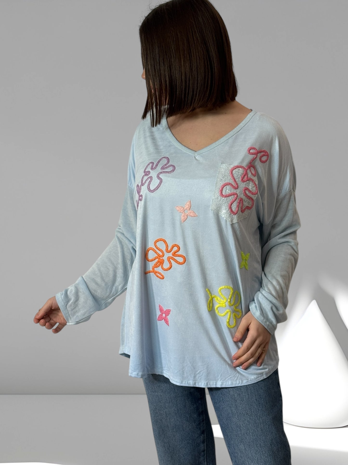 THEO - T-SHIRT BLEU AVEC MOTIFS JUSQU'A LA TAILLE 50