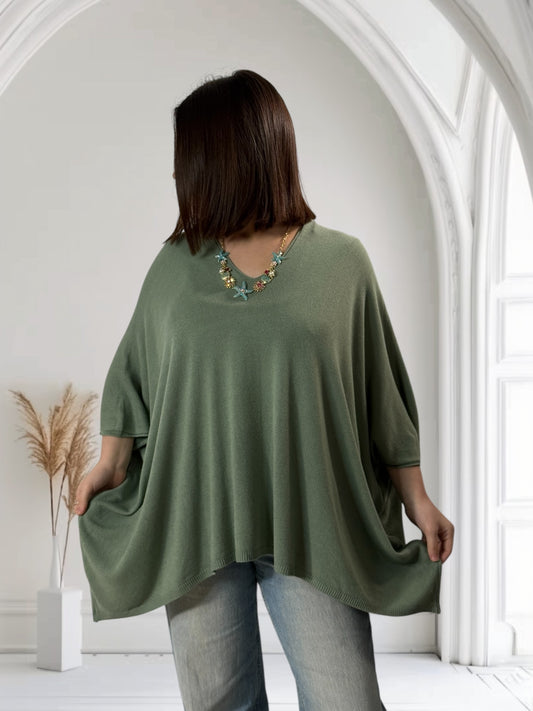 MERINGUE - PULL KAKI EN MAILLE FLUIDE JUSQU'A LA TAILLE 56/58