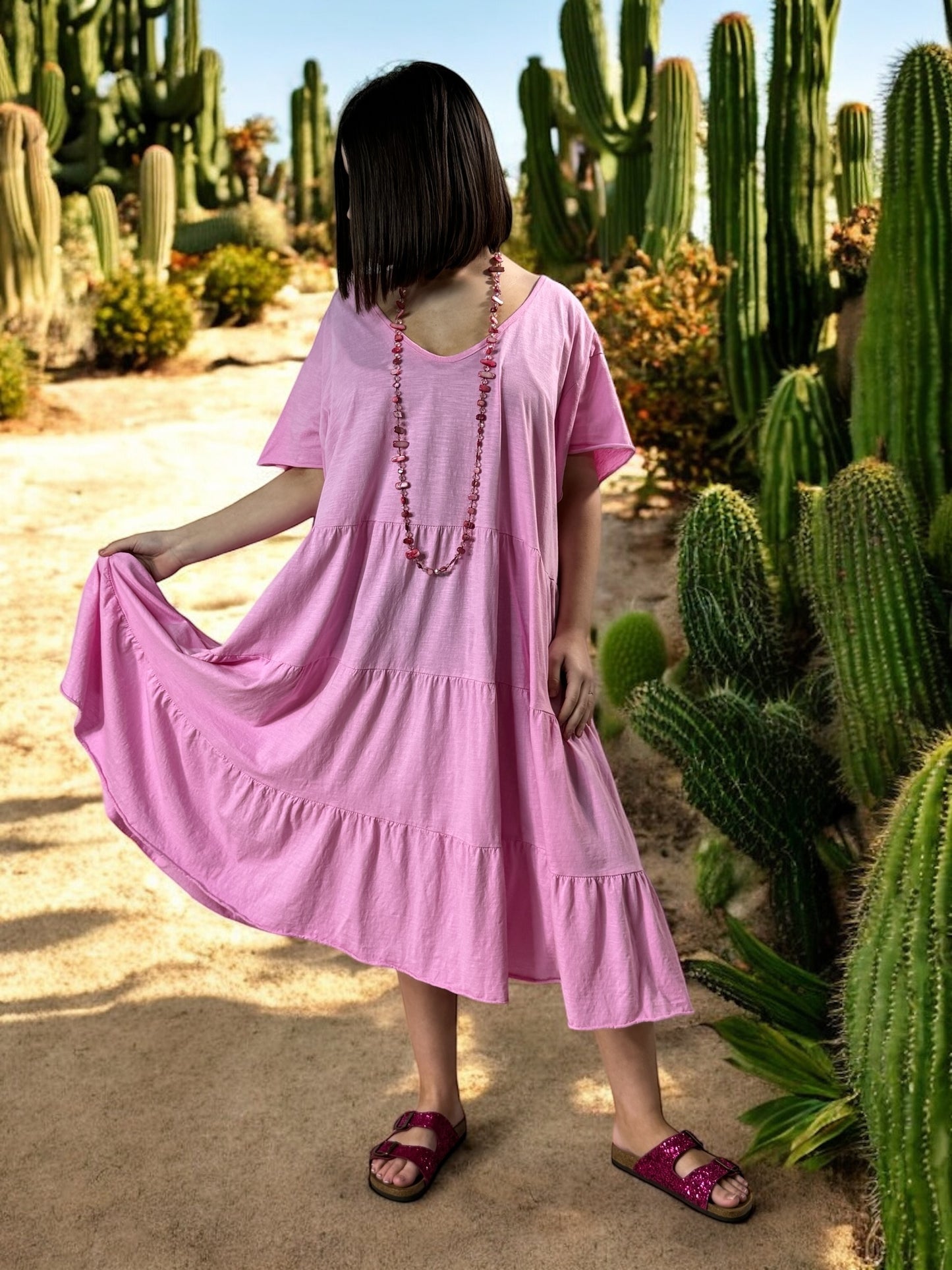 ELSA - ROBE ROSE OVERSIZE JUSQU'A LA TAILLE 56