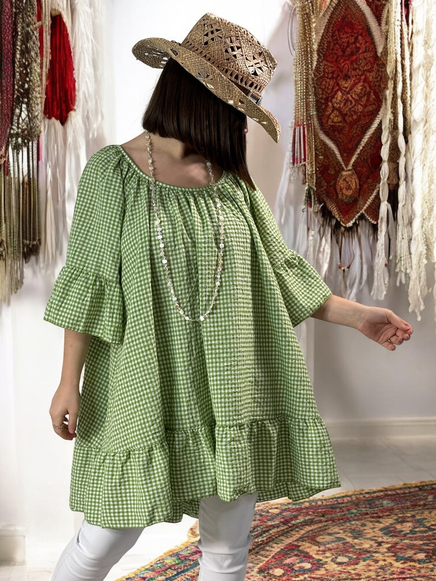 DEBORAH - TUNIQUE VICHY VERT JUSQU'A LA TAILLE 54/56