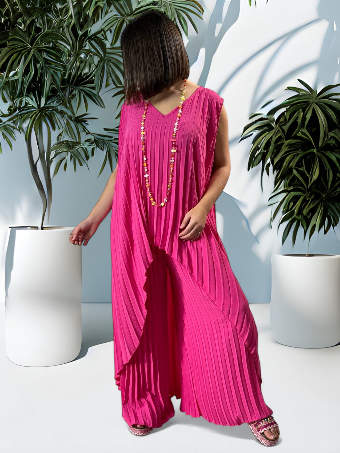 COCKTAIL - ENSEMBLE FUCHSIA TUNIQUE ET PANTALON OVERSIZE JUSQU'A LA TAILLE 56