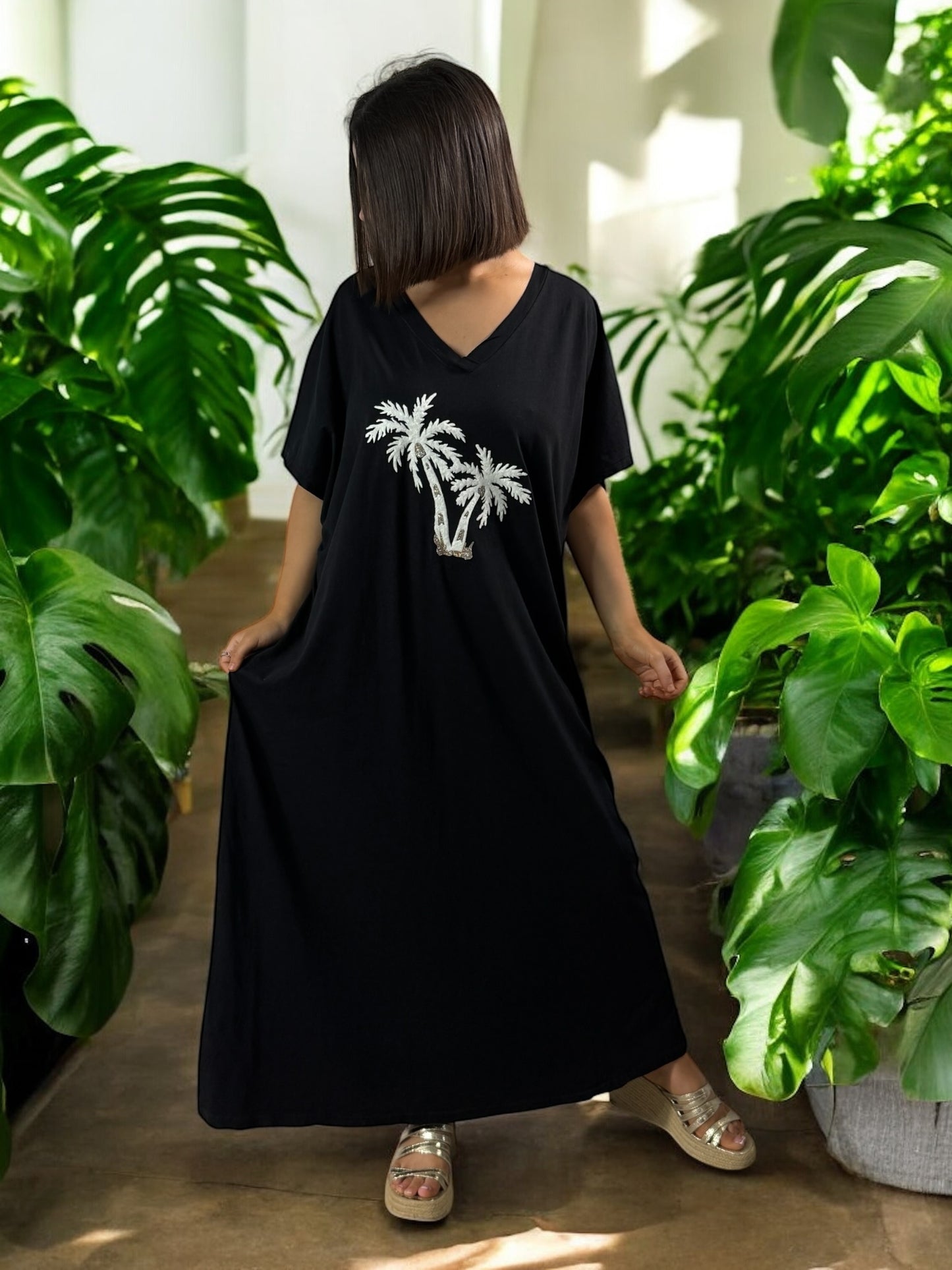 KATARINA - ROBE LONGUE TEE-SHIRT OVERSIZE NOIRE JUSQU'A LA TAILLE 54/56