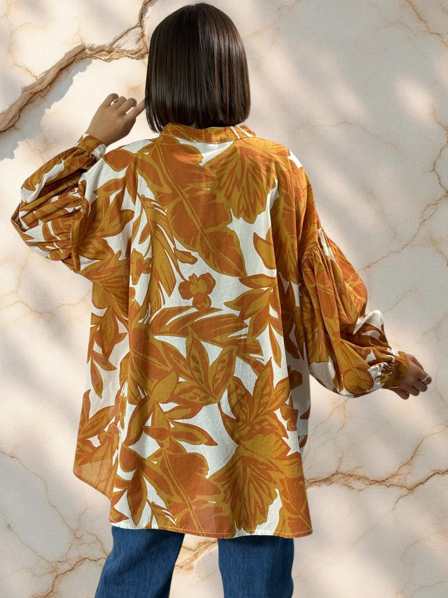 MARIKA - BLOUSE MOTIF ROUX EN COTON OVERSIZE JUSQU'A LA TAILLE 52/54