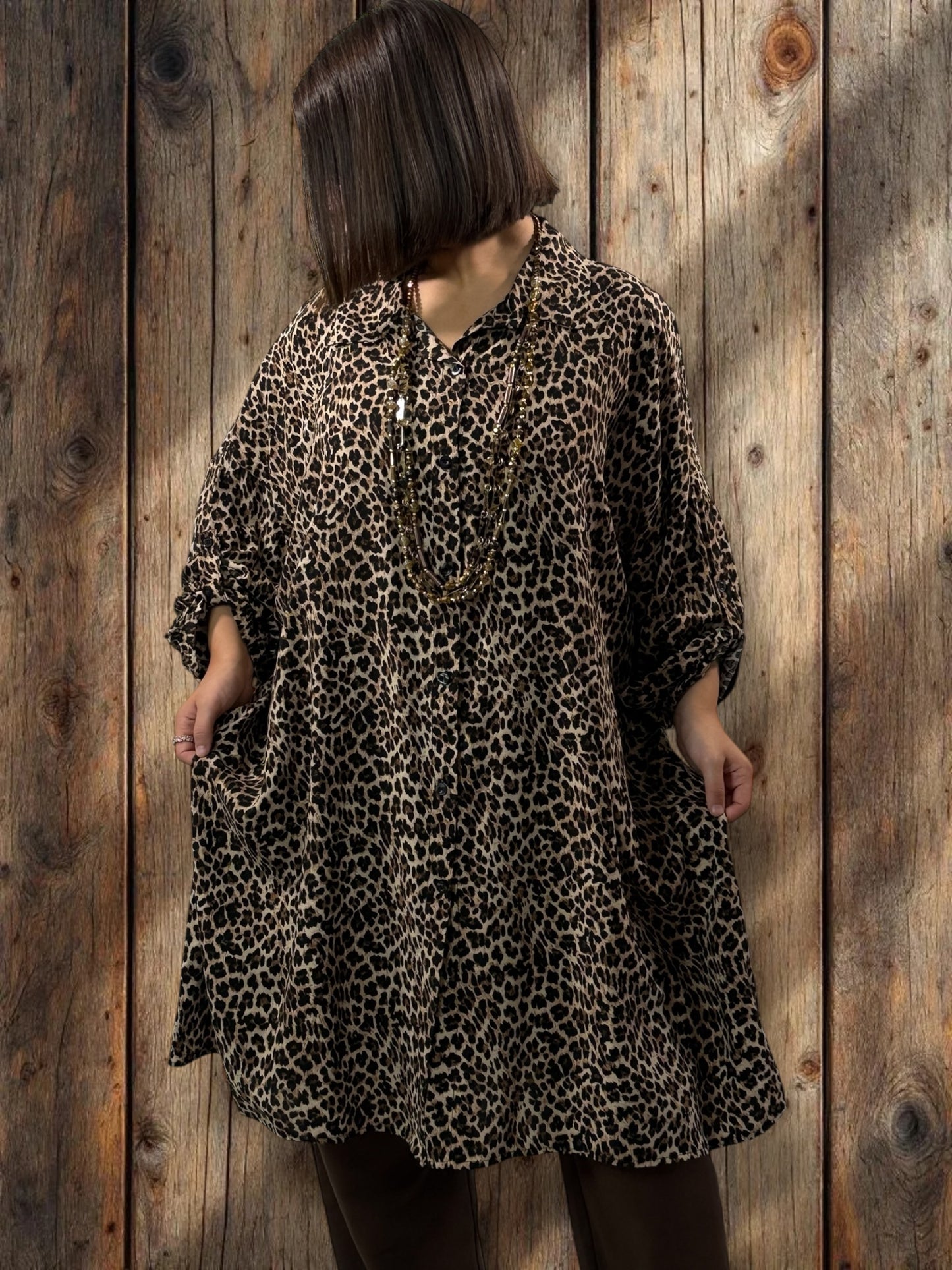 FELINE - CHEMISE OVERSIZE LEOPARD JUSQU'A LA TAILLE 58