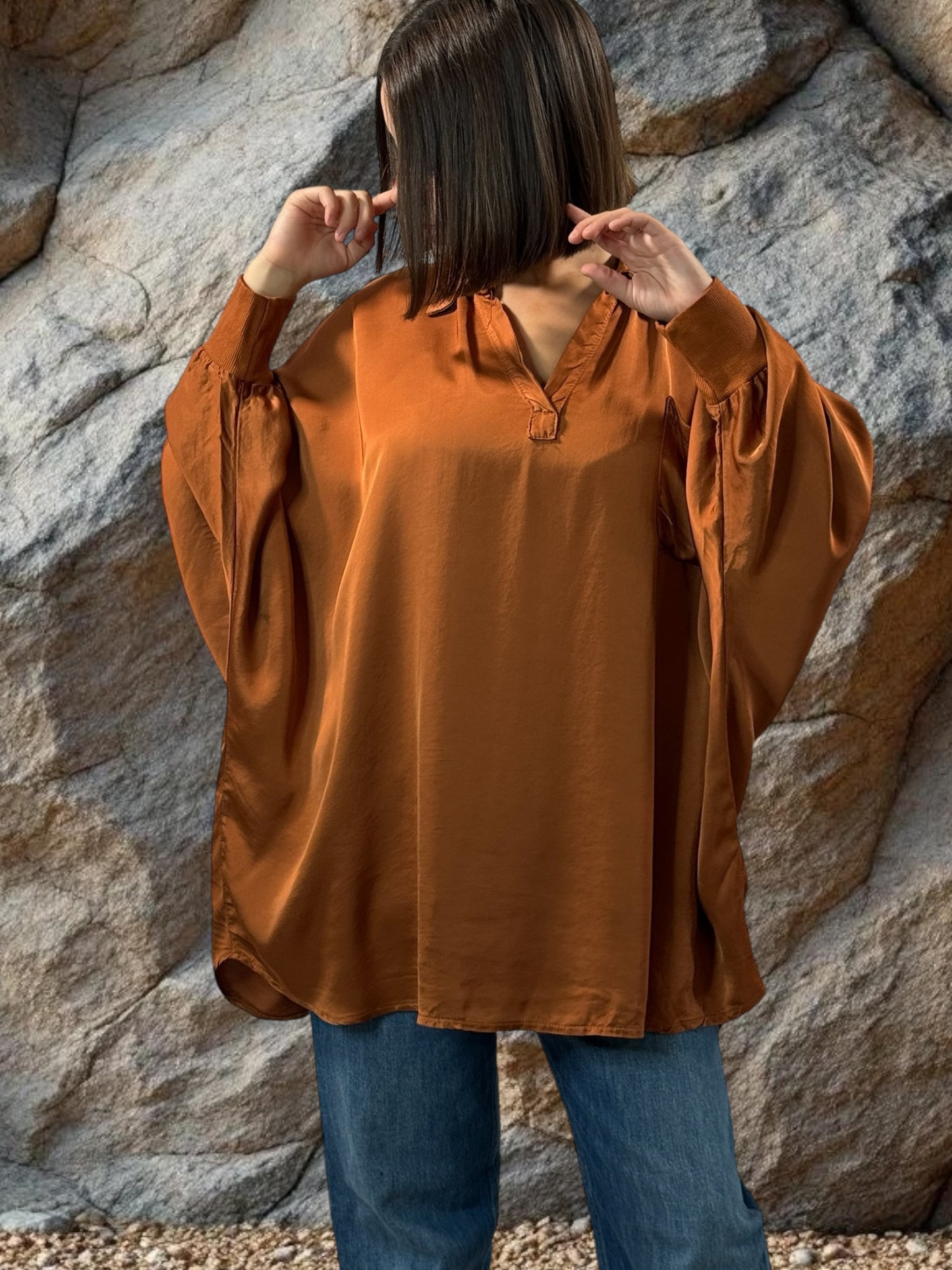 MONICA - TUNIQUE PAPRIKA OVERSIZE ASPECT SOIE JUSQU'A LA TAILLE 56