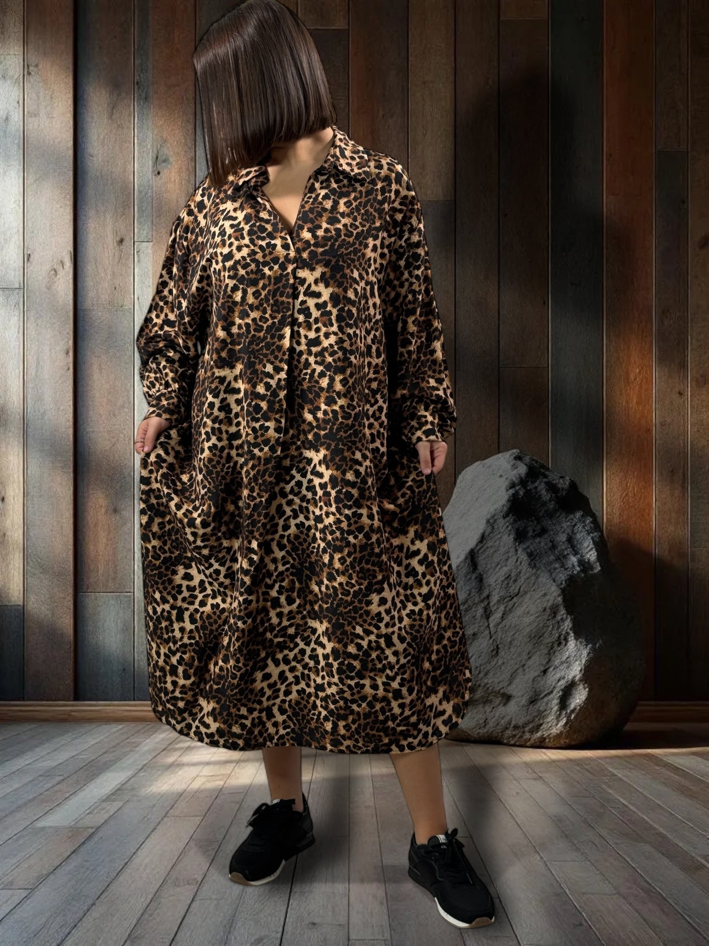 TILINA - ROBE LEOPARD FLUIDE OVERSIZE JUSQU'A LA TAILLE 54
