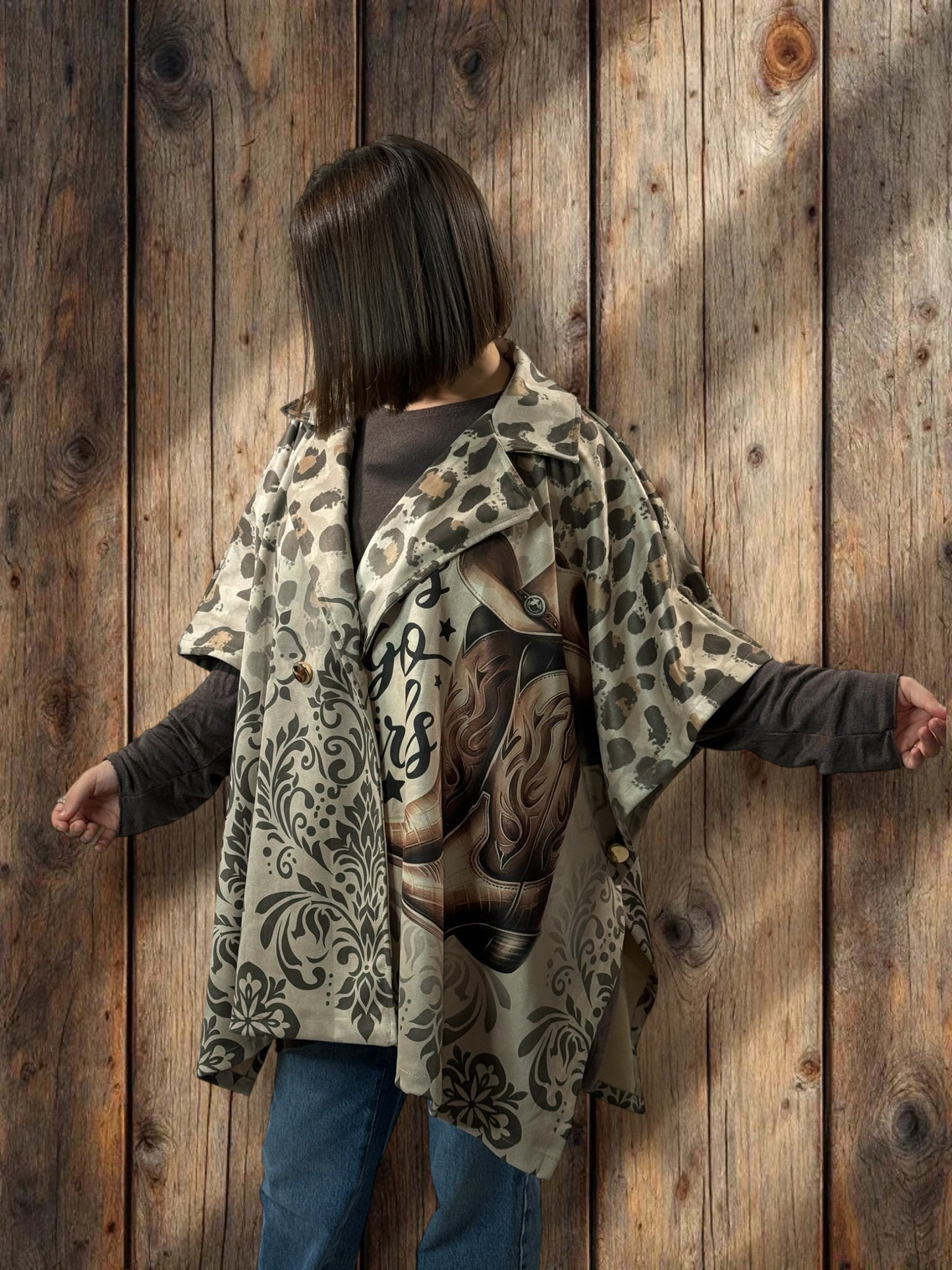 CEZANNE - VESTE CAPE EN SUEDINE JUSQU'A LA TAILLE 60