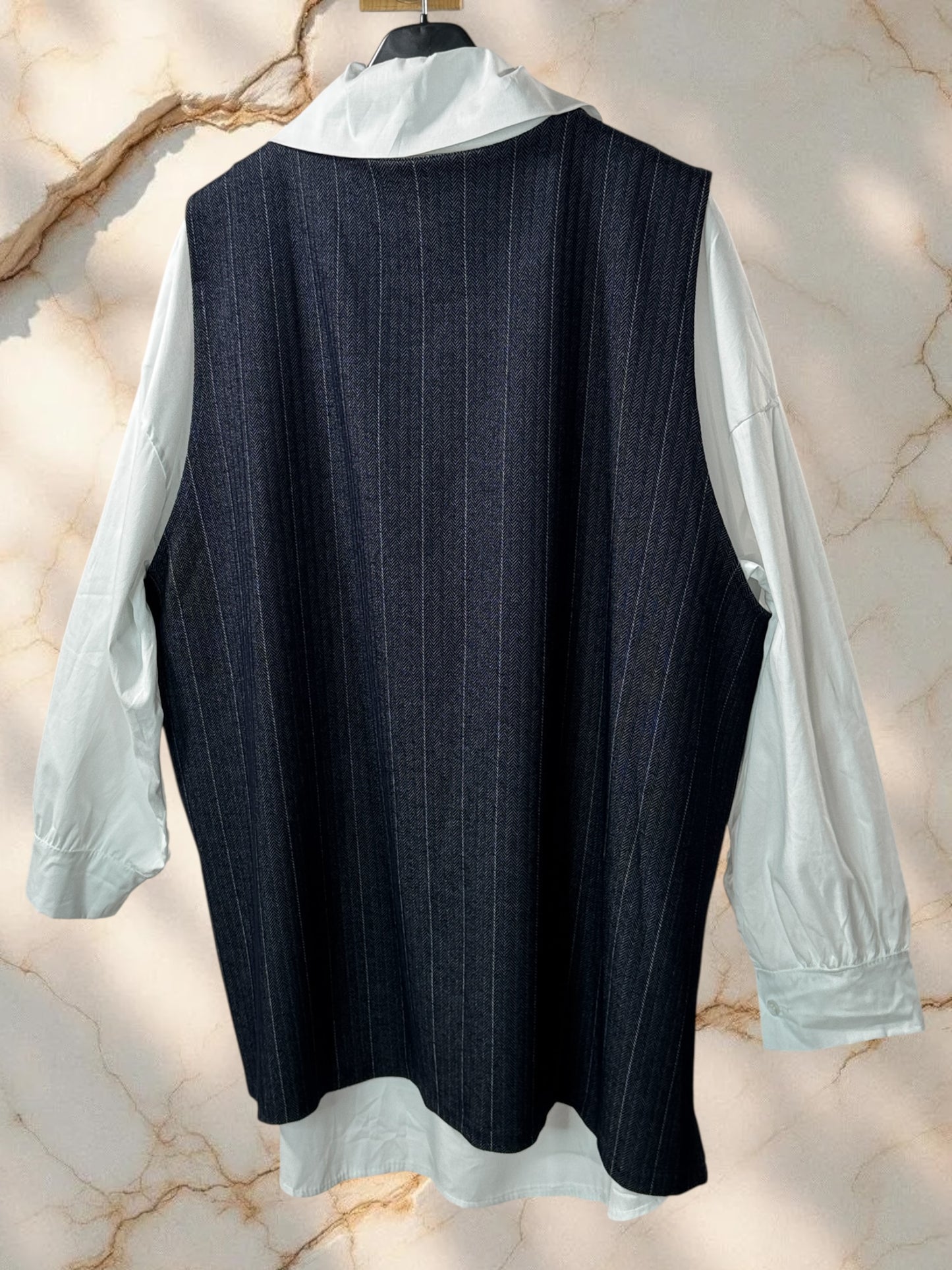 PAULIN - ENSEMBLE CHEMISE ET GILET CHEVRONS MARINE JUSQU'A LA TAILLE 52