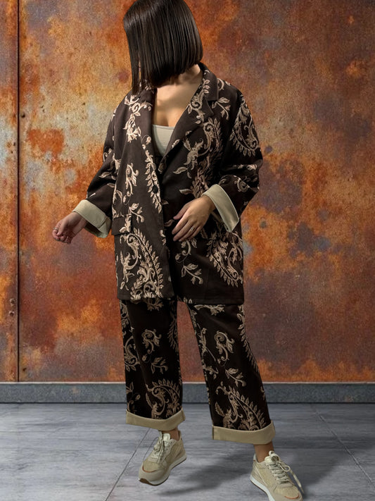 ALYSON - BLAZER MARRON A MOTIF EN SUEDINE JUSQU'A LA TAILLE 52