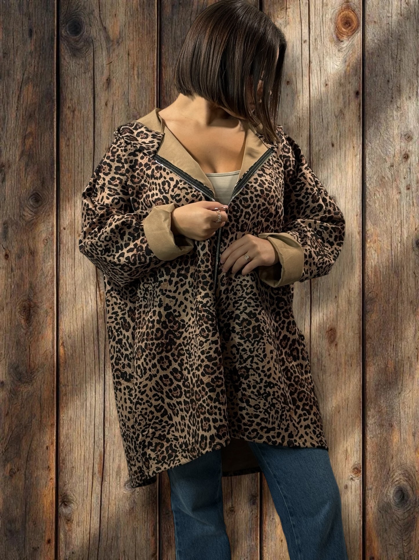 STEFANIA - VESTE LEOPARD EN SUEDINE OVERSIZE JUSQU'A LA TAILLE 54