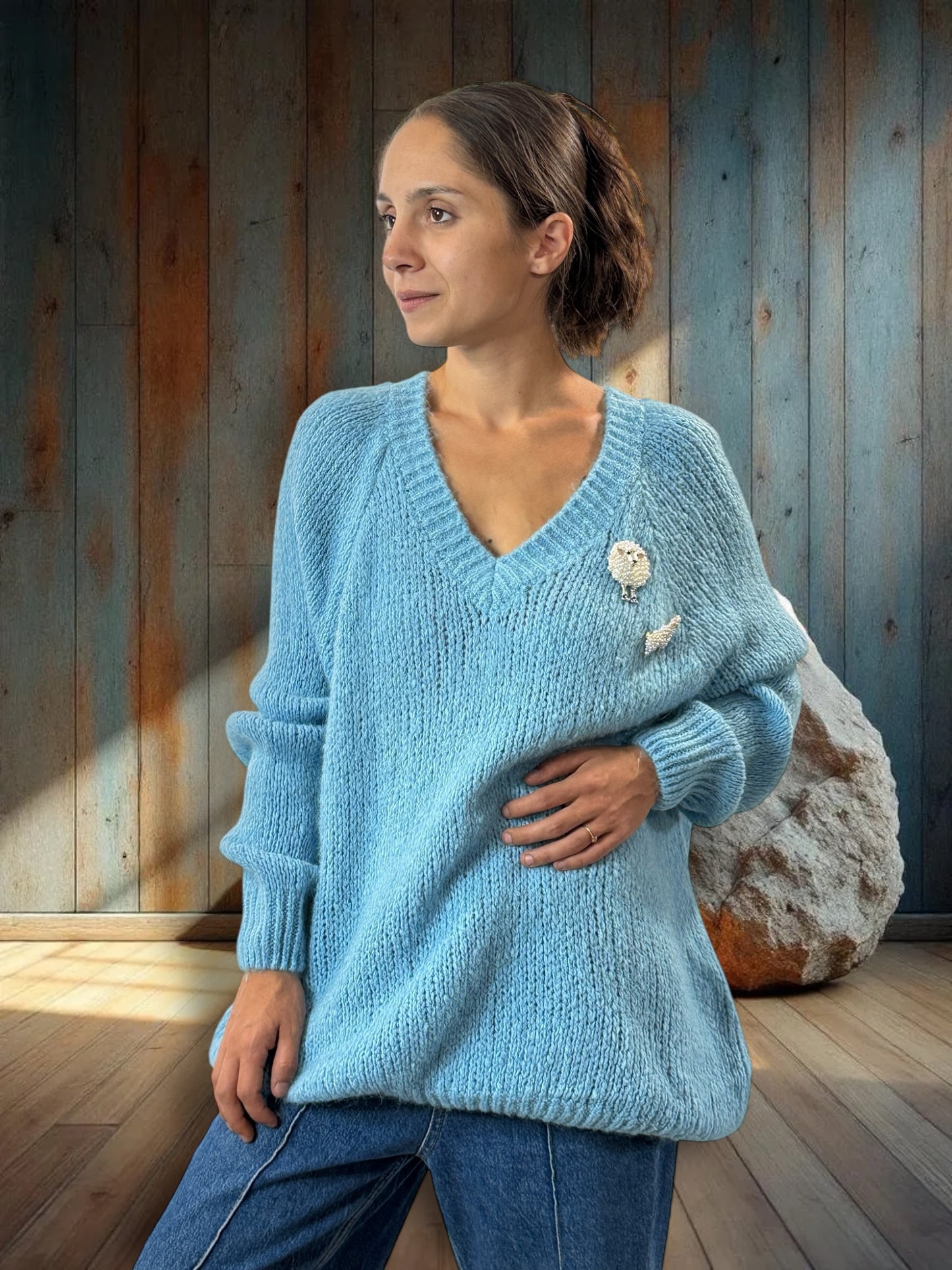MATTEO - PULL BLEU AVEC MOHAIR JUSQU'A LA TAILLE 54