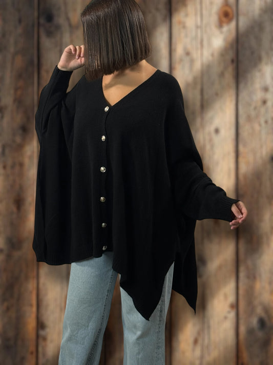 MATHILDE - GILET OVERSIZE NOIR JUSQU'A LA TAILLE 56/58