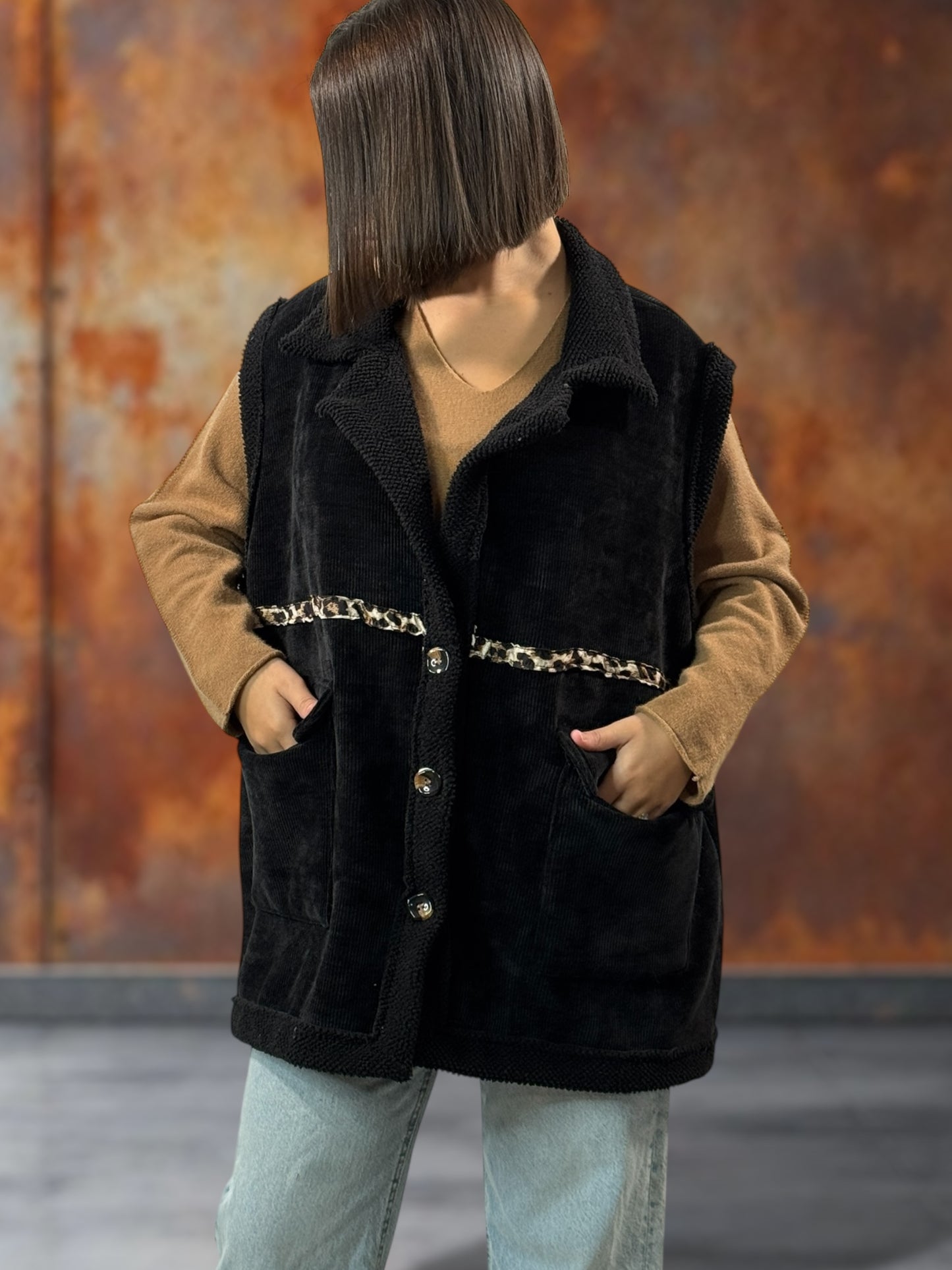 MARINO - GILET EN VELOURS NOIR TAILLE 46/48 A 56