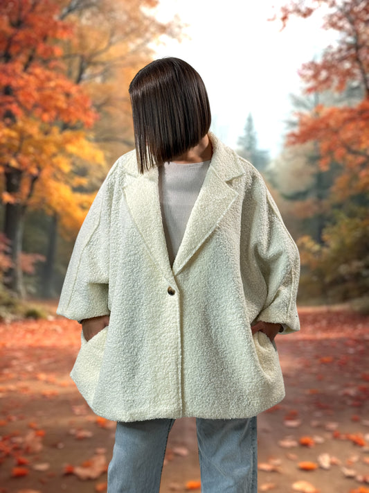 RUBY - VESTE OVERSIZE BLANC CASSE JUSQU'A LA TAILLE 56