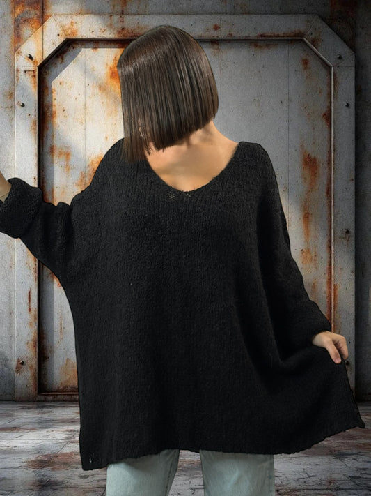 LUCKY - PULL NOIR OVERSIZE JUSQU'A LA TAILLE 56/58
