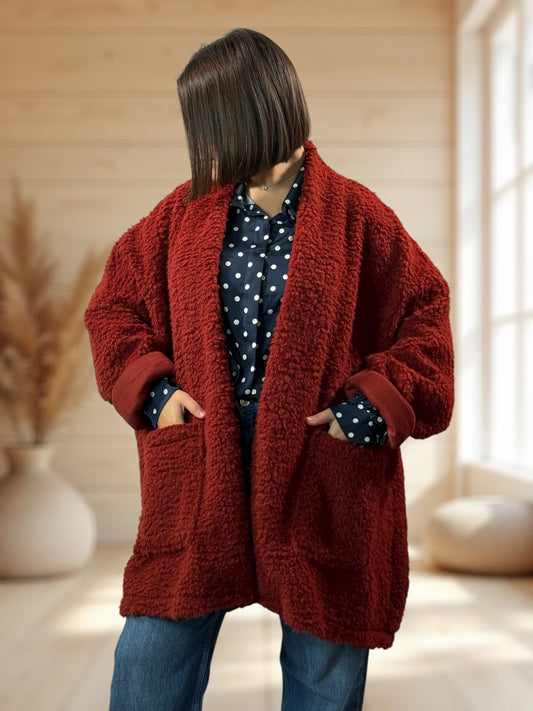 LILIROSE - VESTE OVERSIZE ROUILLE EN MOUMOUTE JUSQU'A LA TAILLE 56/58