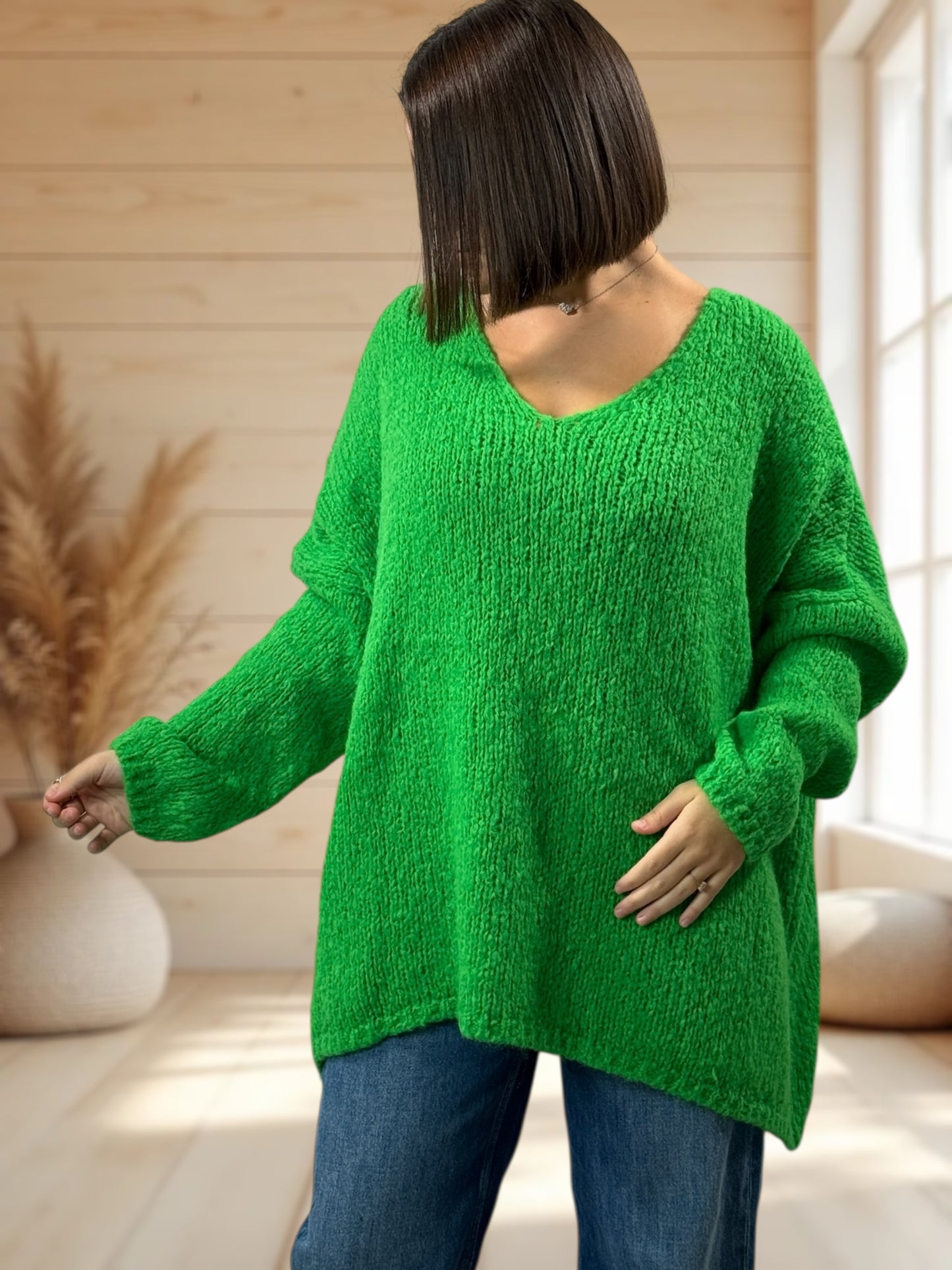 LUCKY - PULL VERT OVERSIZE JUSQU'A LA TAILLE 56/58