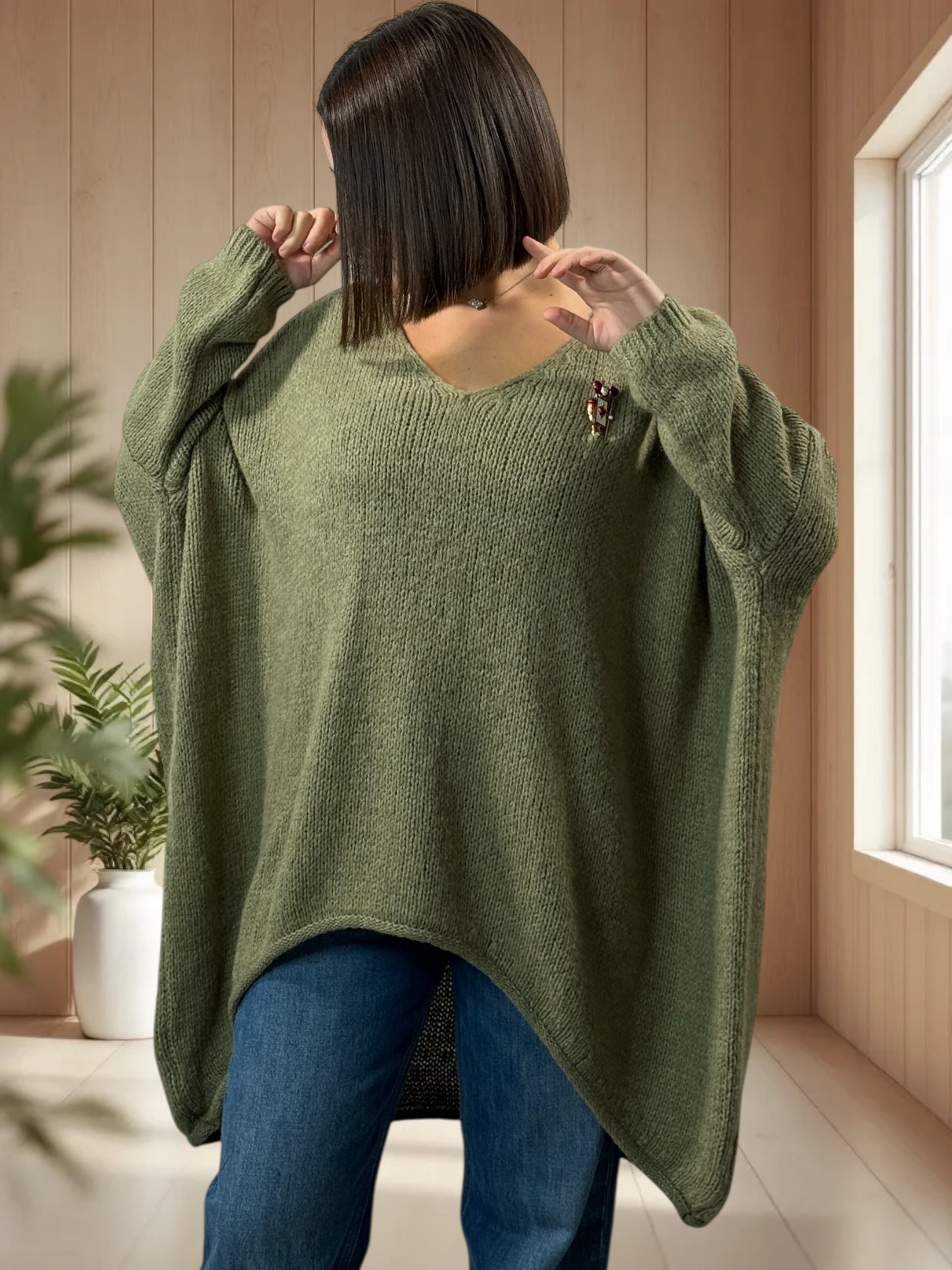 JULIA- PULL OVERSIZE KAKI JUSQU'A LA TAILLE 56/58