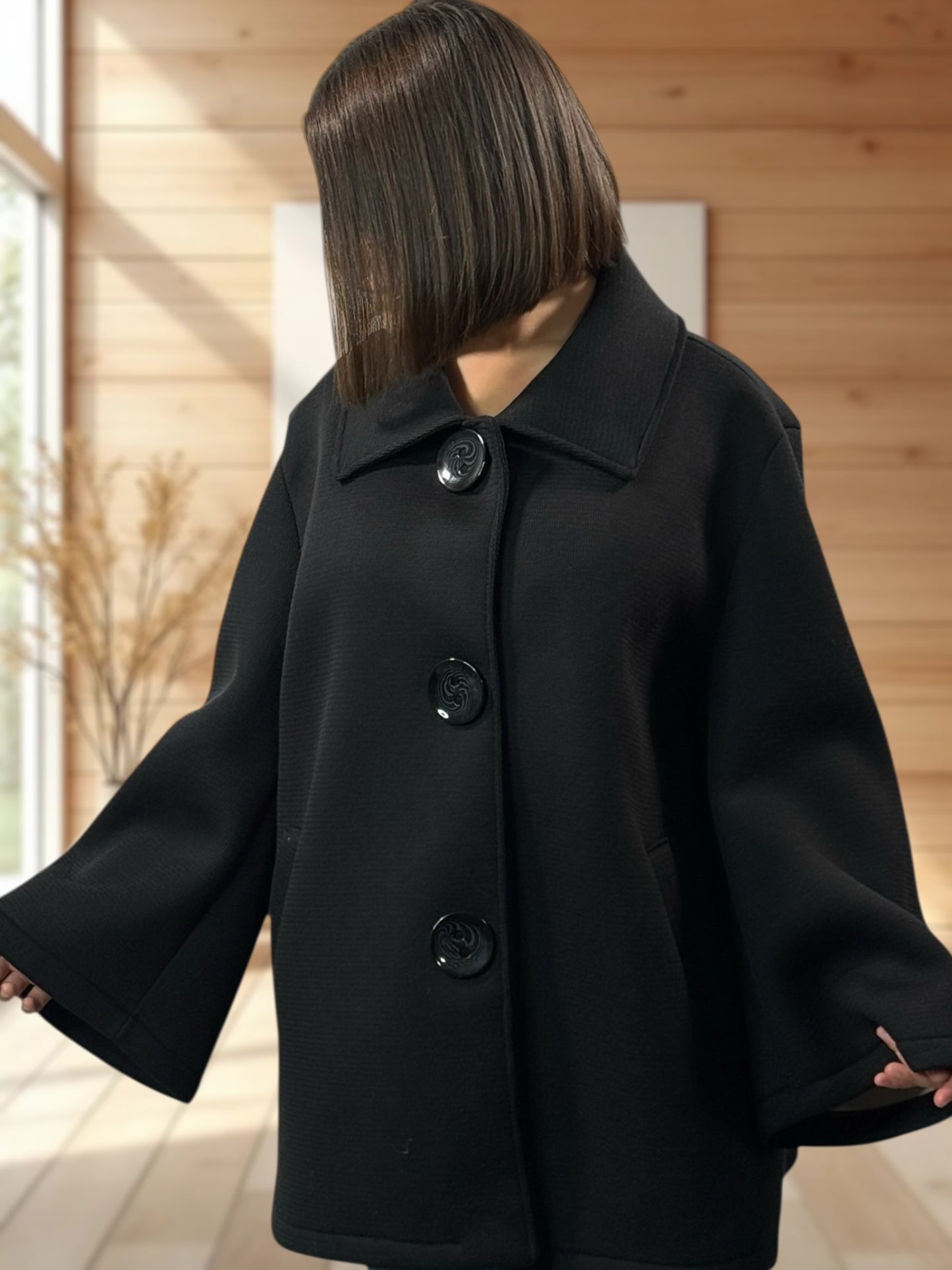 ROSALINA - VESTE OVERSIZE NOIR JUSQU'A LA TAILLE 52