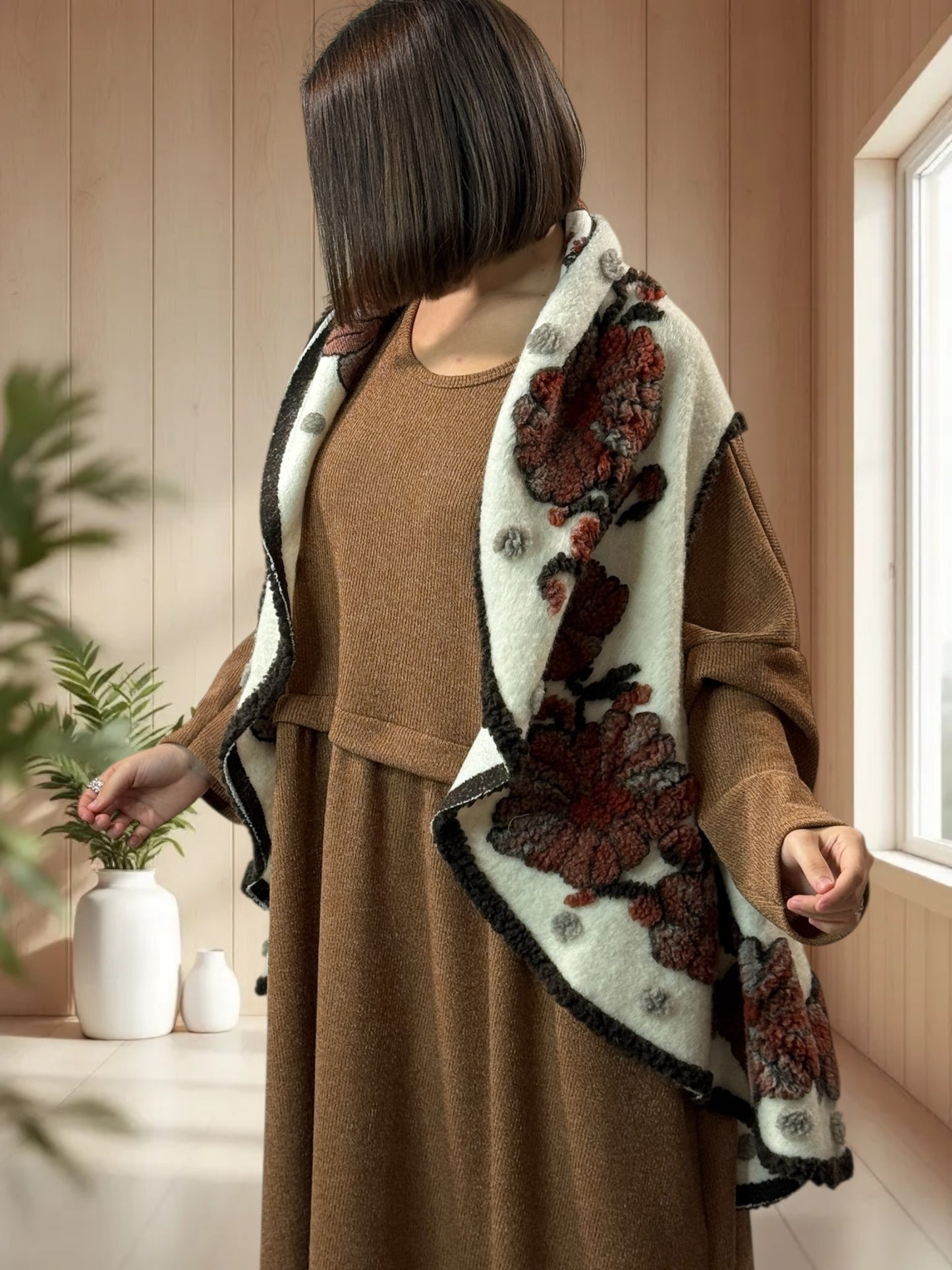 CHOCOLAT - GILET EN LAINE BOUILLIE JUSQU'A LA TAILLE 52