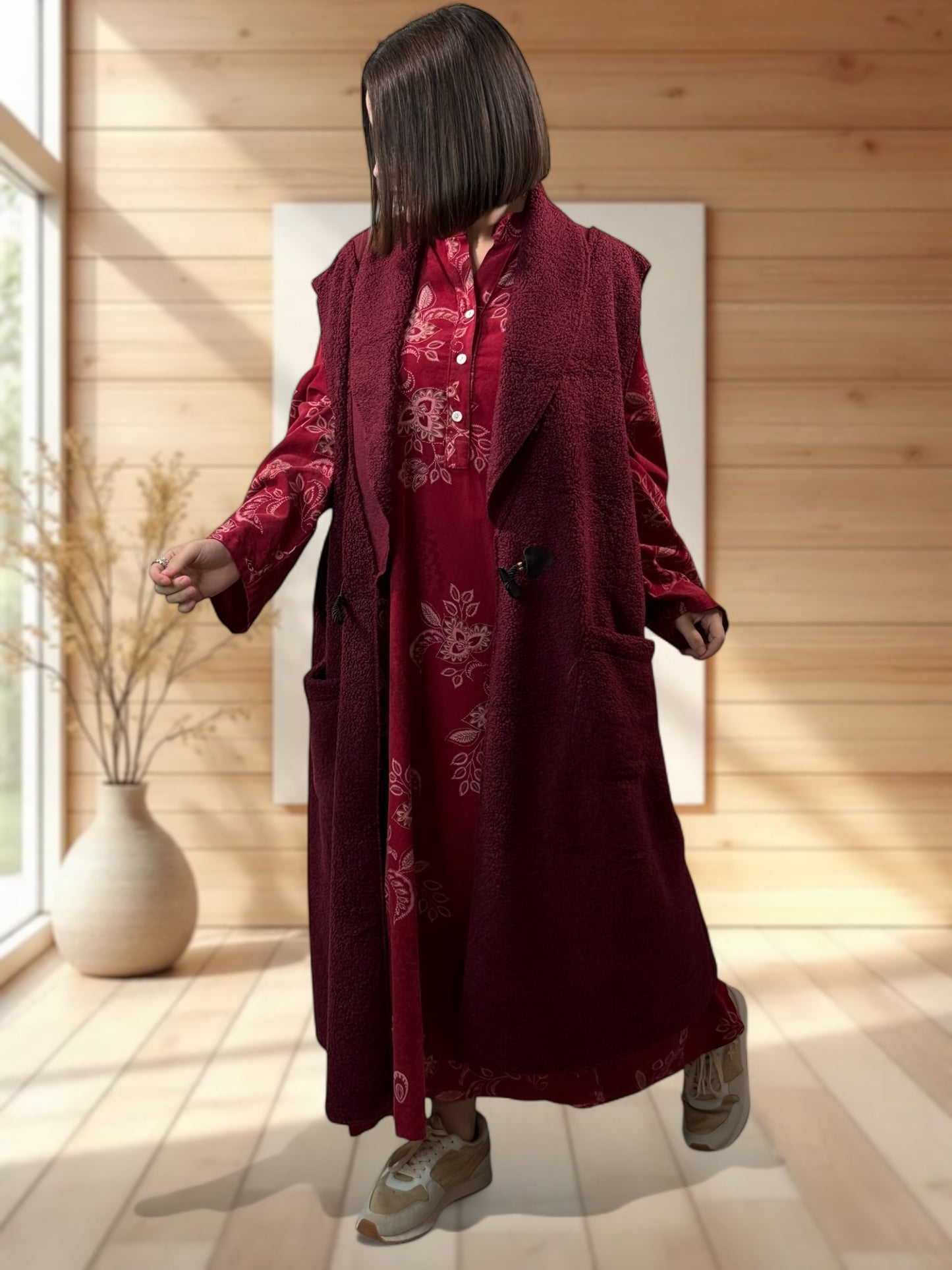 MAUD - GILET BORDEAUX SANS MANCHES JUSQU'A LA TAILLE 54/56