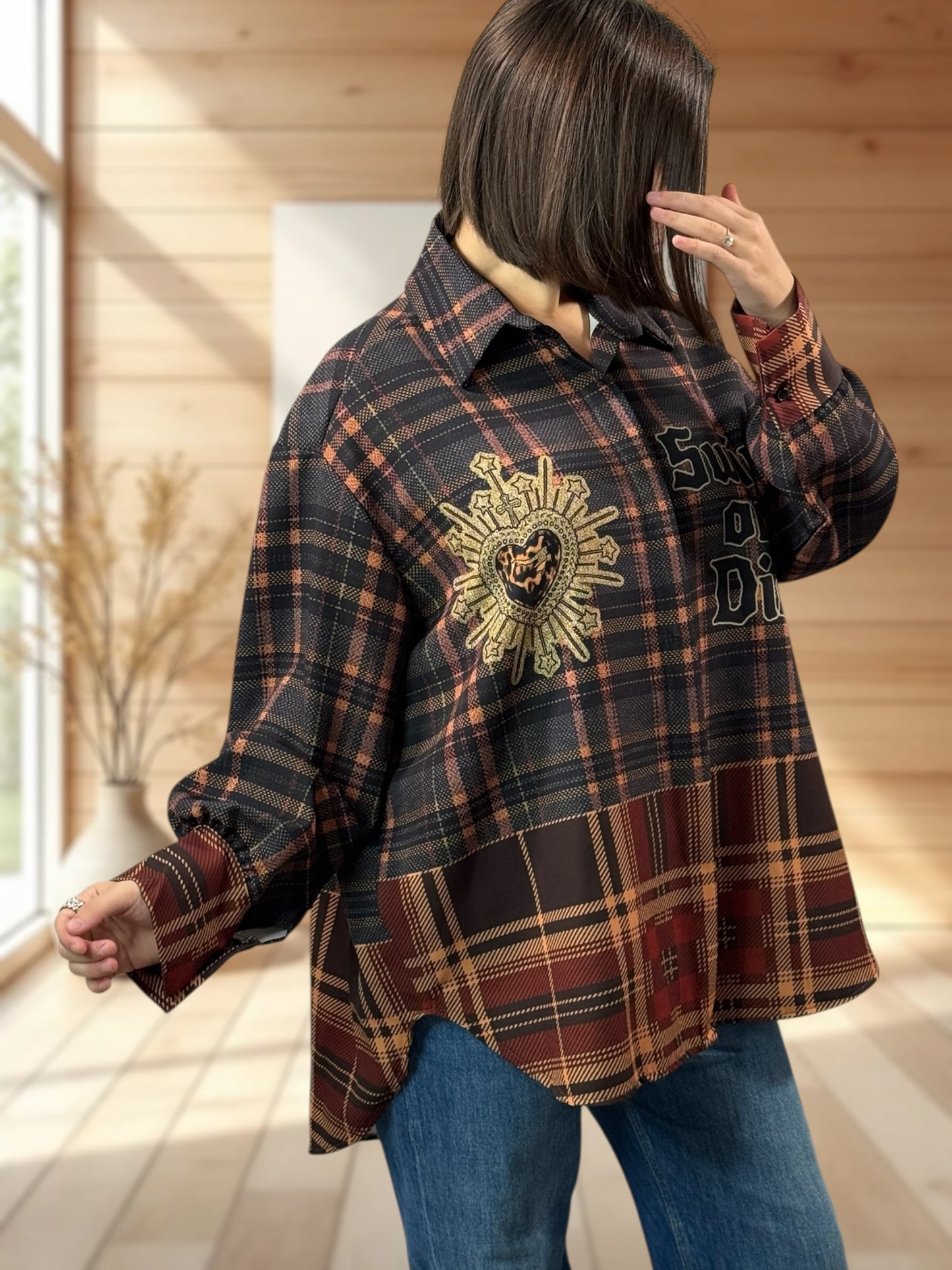 YSOLINE REF8 - CHEMISE OVERSIZE A MOTIF JUSQU'A LA TAILLE 52/54